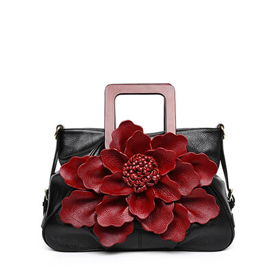 

SUWERER 2019 New women genuine leather bag Fashion Handmade dimensional flowers top leather bag designer tote women handbags