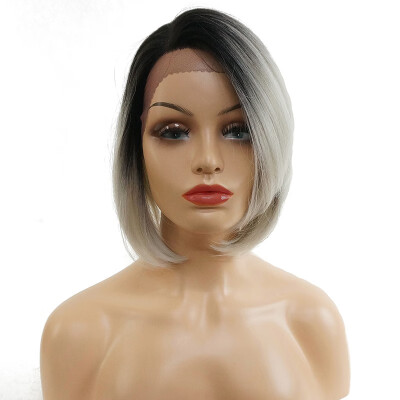 

StrongBeauty Bob Lace Front Wig with  Part Lace Wig Ombre Blonde Black Root Hand tied Invisible Synthetic Straight Wigs