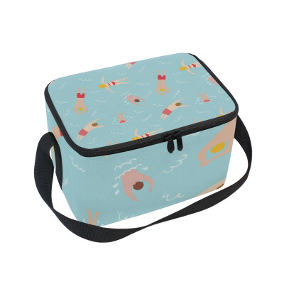 

Lunch Box Insulated Lunch Bag Large Cooler Swimming People Tote Bagfor Kids Men Women