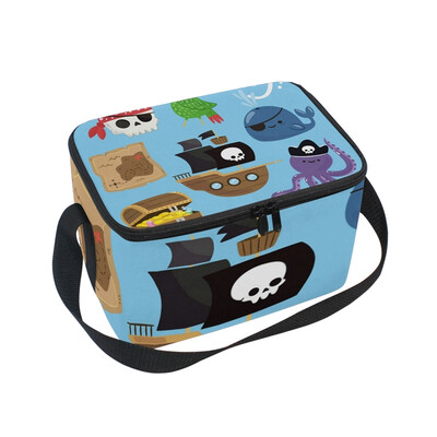 

Lunch Box Insulated Lunch Bag Large Cooler Cartoon Piracy Elements Tote Bagfor Kids Men Women