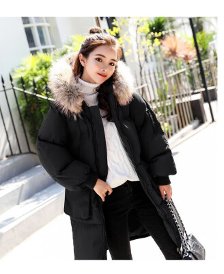 

2018 Korean womens fashion relaxed warm warm thick wool collar cotton jacket temperament leisure pure color down jacket