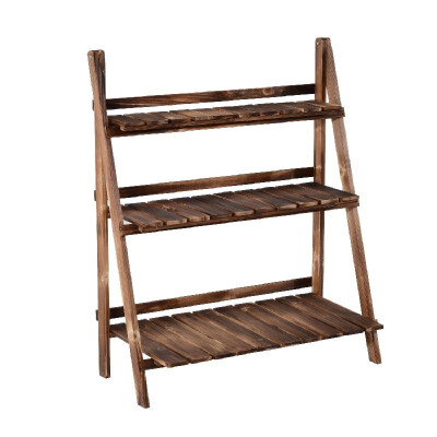 

32" x 15" Wooden 3-Tier Ladder Plant Stand - Natural Wood
