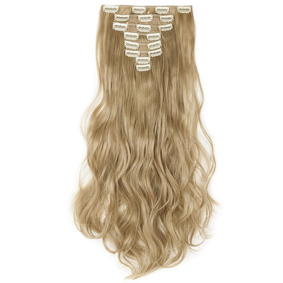 

24 Inches Curly 8 Pcs Full Head Clip in Hair Extensions Synthetic 8 Piece 18 Clips Hairpiece Long Wave Trendy Design for Women