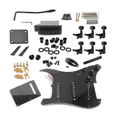 

ST Style Electric Guitar Full Set DIY Accessory Kit Including Prewired Pickguard Bridge SSS Pickups&Other Accessories Black
