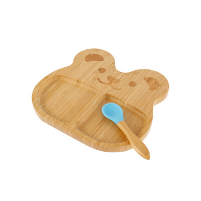 

Baby Bamboo Suction Bowl Spoon Set Feeding Suction Plate Stay Put Feeding Plate