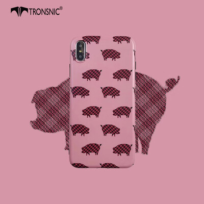 

Tronsnic Cartoon Pigs Phone Case for iPhone X XS Matte Plaid Soft Case Pink Silicone Covers Capa
