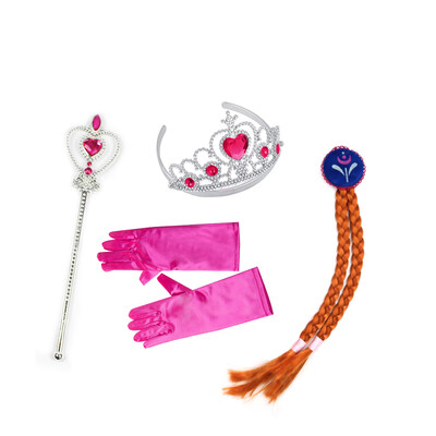 

4PcsSet Princess Accessories Crown Wig Gloves Magic Wand Cosplay Toy Set for Kids Dress Party Girl Gifts