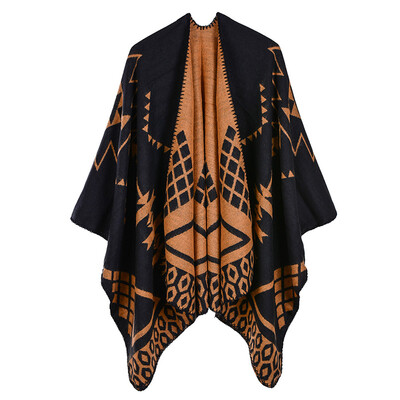 

Vintage Women Autumn Winter Poncho Geometric Print Indian Warm Square Scarf Pashmina Shawl Cape