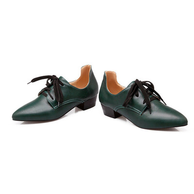 

IDIFU Womens Trendy Pointed Toe Low Top Lace-up Block Low Heel Pumps Shoes