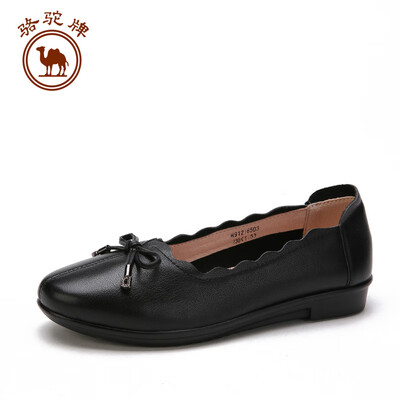 

Camel single shoes female mother pregnant women leather shallow mouth bow simple W91216503 black 37235 yards