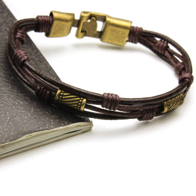 

Fashion Multi-layer Leather Rope Alloy Pendant Bead Woven Bracelet Casual Style for Male&Female