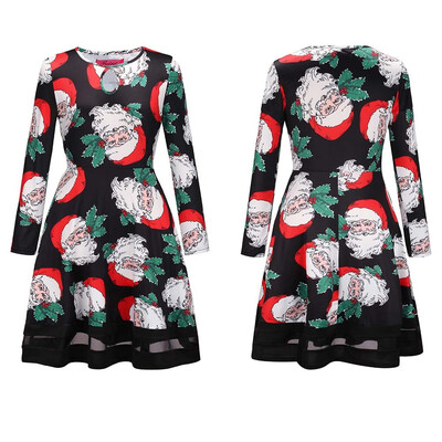 

BOFUTE New Europe America Womens Clothing O-Neck Printing Skirt Christmas Clothing Long Sleeve Dress 1219