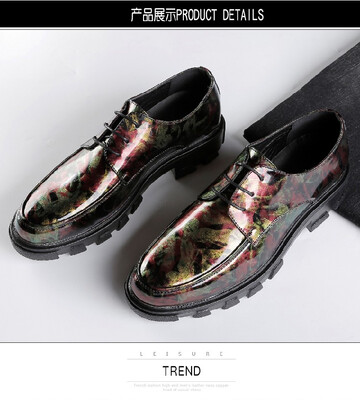 

Printed camouflage leather shoes with round head for men