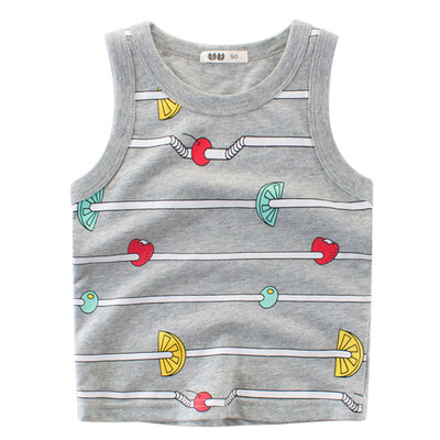 

Boy Sleeveless Cotton Tank Tops Round Neck Summer Kids Clothes Cute Fruit Printing Vest Grey 90
