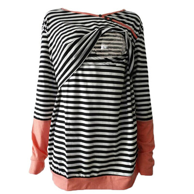 

Womens Maternity Striped Nursing Breastfeeding Shirt Long Sleeves Top Clothes Pink