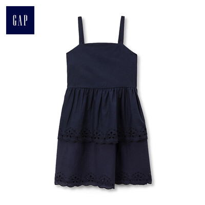 

GAP flagship store female cotton embroidery embroidery hollow pleated sleeveless dress 307365 navy blue 3YRS