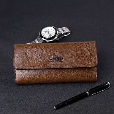 

JEEP BULUO Famous Brand Man Wallet Leather Bifold Trifold Purse Mens Wallets blocking Card Holder Clutch RFID Male Coin Wallets