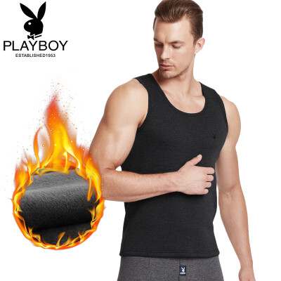 

Playboy warm vest men thickening plus velvet bottoming round neck autumn&winter shirt youth middle-aged cotton vest male black XXL