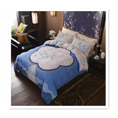 

2018 new explosion blue cotton bed four-piece