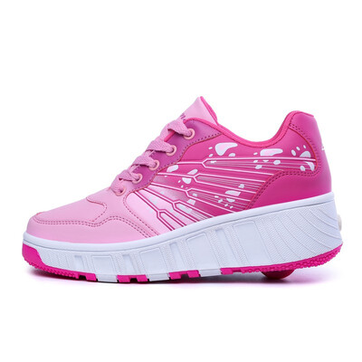 

New Leather Kids Sneakers Adults Roller Shoes Boys Girls Sneakers Run Casual Sport With Wheel Con Ruedas Automatic Skating Shoes