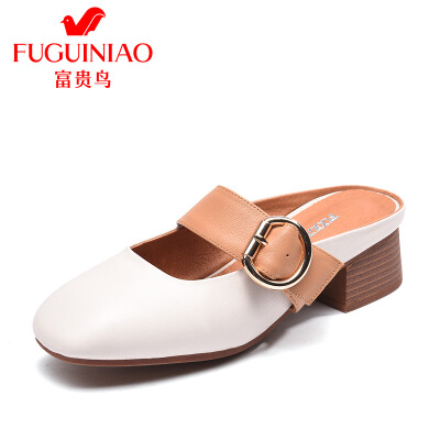 

Fugui bird FUGUINIAO womens shoes casual shallow mouth low-heeled layer leather lazy fashion K99D531C white 38