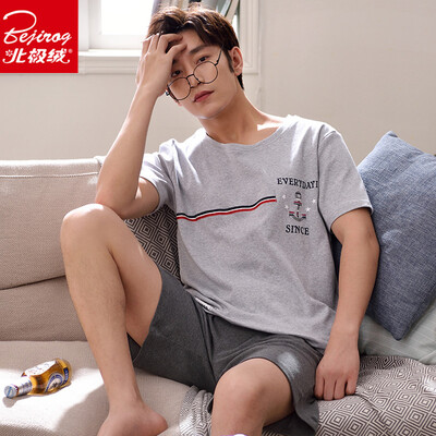 

Arctic velvet pajamas mens summer cotton mens short-sleeved thin section Korean summer mens cotton home service youth suit 2007 gray