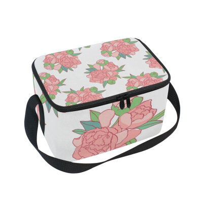 

ALAZA Lunch Box Insulated Pink Flowers Lunch Bag Large Cooler Tote Bagfor Men Women