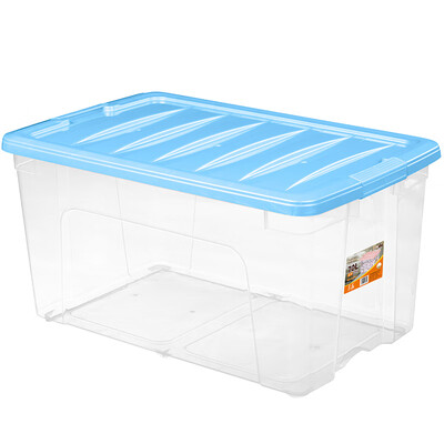 

JEKO&JEKO plastic transparent storage box large storage box 70L household quilt clothes toy storage box luxury storage box 1 only blue SWB-5330