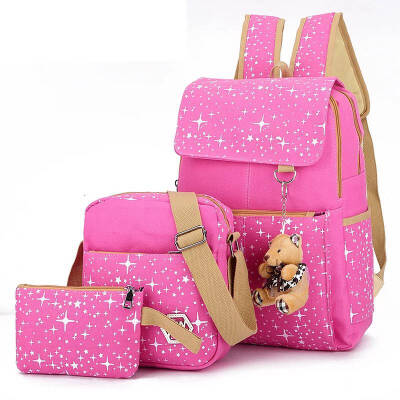 

3PCS female shoulder bag Korean version of college wind cotton canvas backpack travel bag student bag