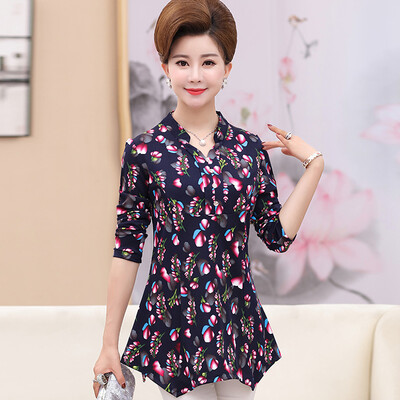 

Yu Zhaolin 2019 new middle-aged womens large size shirt bottoming shirt mother loaded loose long-sleeved T-shirt YWMM191368 Pink flower XL