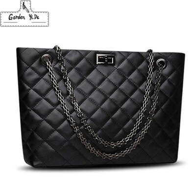 

Brand Plaid Large Tote Bags for women 2019 Luxury Designer Female Chain Handbags PU Leather Messenger Beach Bag sac a main femme