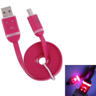 

Charging cable flat LED light smile face micro USB data sync charger cable samsung HTC