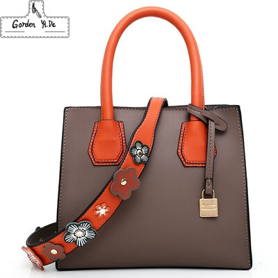 

Women Flowers wide straps Handbags 2019 PU Leather Female Handbag Designer Casual Tote Luxury Solid Ladys Crossbody Bags W0029