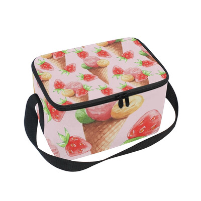 

ALAZA Lunch Box Ice Cream And Strawberries Insulated Lunch Bag Large Cooler Tote Bagfor Men Women