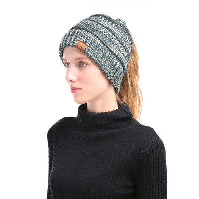 

Winter Women Girl Knitted Beanies Cap Thick Warm Ponytail Beanie Hats Soft Slouchy Outdoor Ski Sports Hat