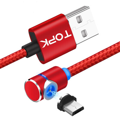

TOPK L-Line1 1M 2M LED Magnetic Micro USB Cable Angle 90 Degree L Shape Nylon Braided Charger Cable for Micro USB Port