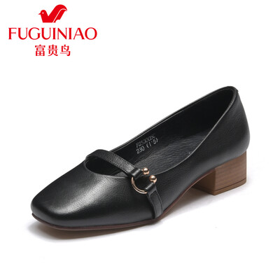 

Fugui bird FUGUINIAO single shoes womens shoes ladies shoes thick with womens shoes thick with square head retro fashion comfortable set foot F853005C black 37