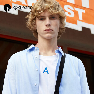 

Gxgjeans mens spring long-sleeved shirt mens youth casual shirt Korean version of the wild jacket ins trend blue L