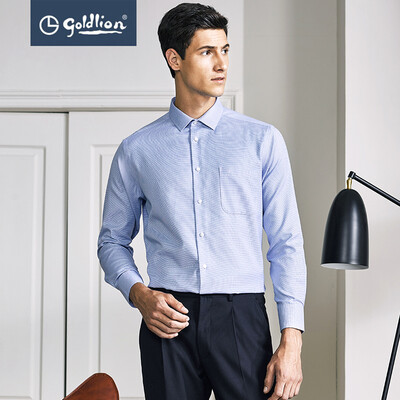 

Jinlilai 2018 Autumn New Mens Comfortable Cotton Jacquard Business Gentleman Long Sleeve Shirt Blue S