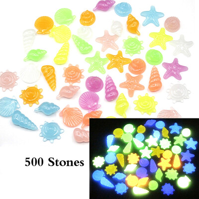 

500pcsBag Glow in Dark Stone DIY Home Decor Luminous Pebbles Colorful Sea Conch Shell Starfish Rocks for Aquarium Fish Tank