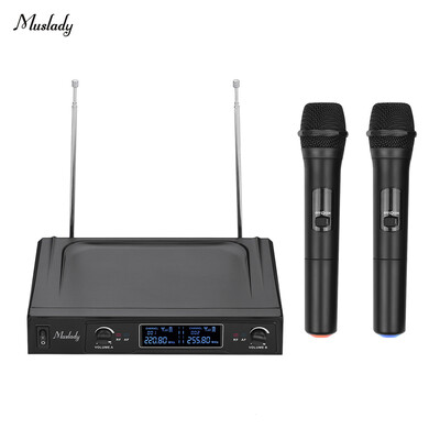 

Muslady V1 VHF Wireless Microphone System 2 Handheld Mics & 1 Receiver with LCD Display for Karaoke Home Entertainment Business Me
