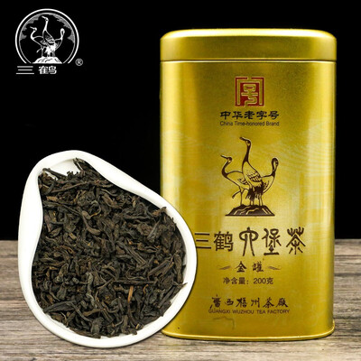 

Three Cranes Sanhe 2017 Liu Pao Tea Loose Dark Tea Guangxi Wuzhou Liupao Box Teas Hei Cha Golden Jar 200g