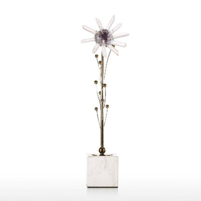 

Stone Flower Sculpture Abstract Sculpture Amethyst Stamen Golden Branches White Marble Base Post-Modernism Villa Decor Living Room