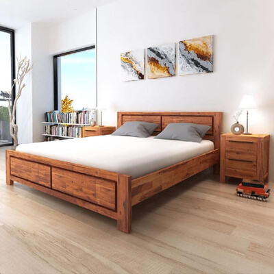 

Bed Frame Solid Acacia Wood Brown King Size