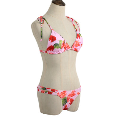 

Sexy Women Bikini Set Floral Print Padded Lace-Up Bandages Bathing Suit Swimwear Swimsuits Two Piece Rose