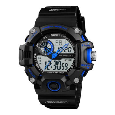 

SKMEI 1331 Men Quartz 3 Time Chrono Watches Countdown Dual Time Analog Digital Display Wristwatch 5ATM Waterproof Fashion Casual