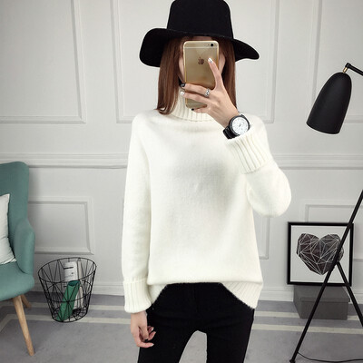 

2018 new loose turtleneck sweater women fall&winter bottom wear Korean version of long sleeve pure color sweater is thicker