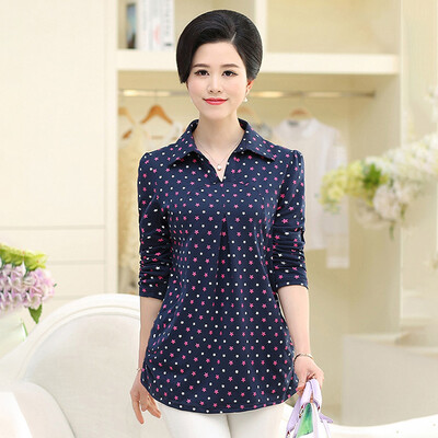 

Yu Zhaolin 2019 new middle-aged womens loose large size shirt mother dress spring&autumn long-sleeved shirt YWMM191346 red star printing XL
