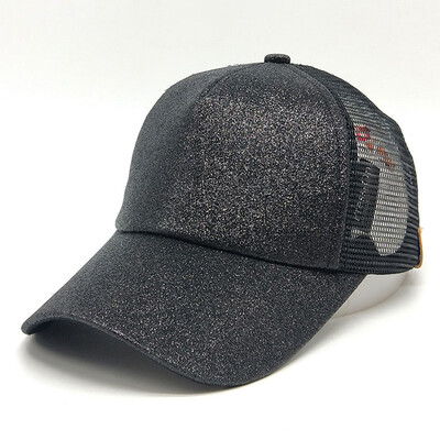 

New Woman Girls Cap Sequined Fishnet Splice Baseball Sport Casual Hip-Pop Streetwear Flat Hat