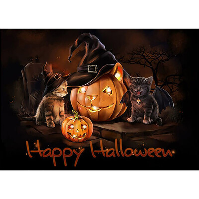 

Diamond Painting Cross Stitch Happy Halloween Full Diamond Embroidery Cat Pumpkin 5D DIY Diamond Needlework
